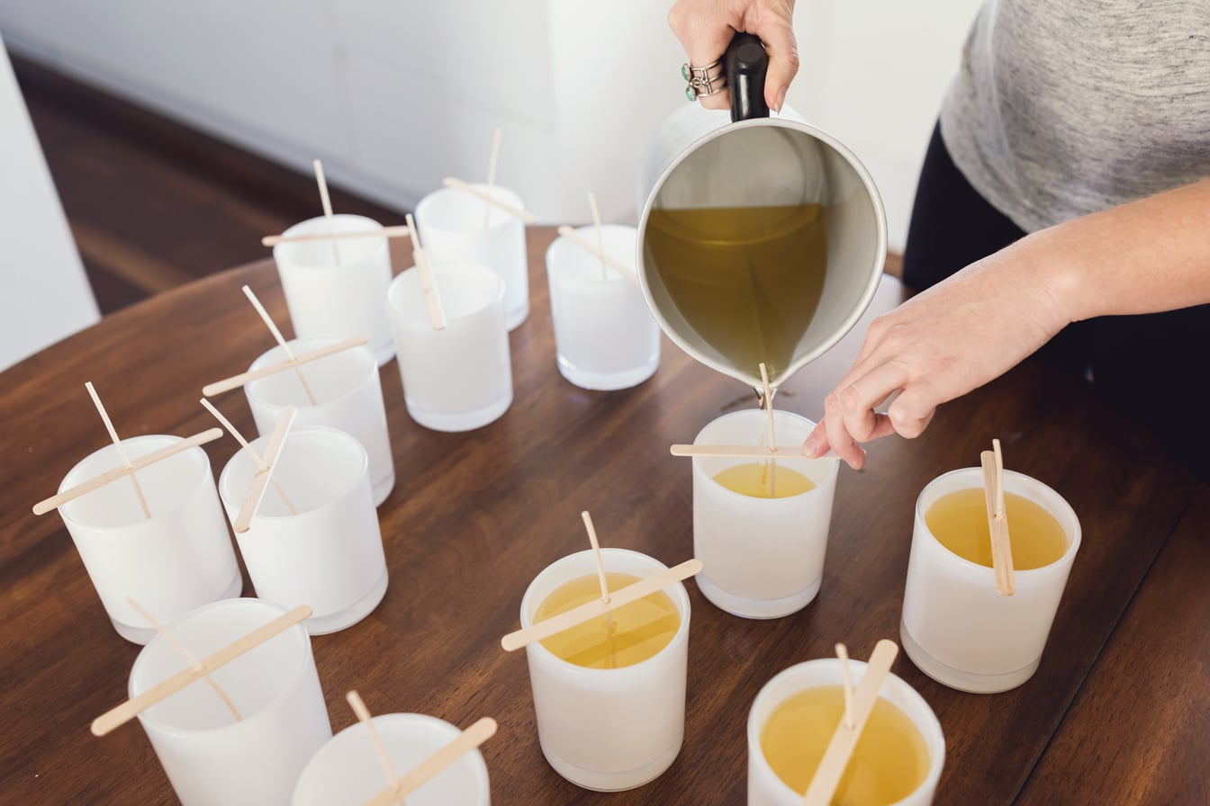 Pouring Wax Into Candle Jars - Candle Making Process